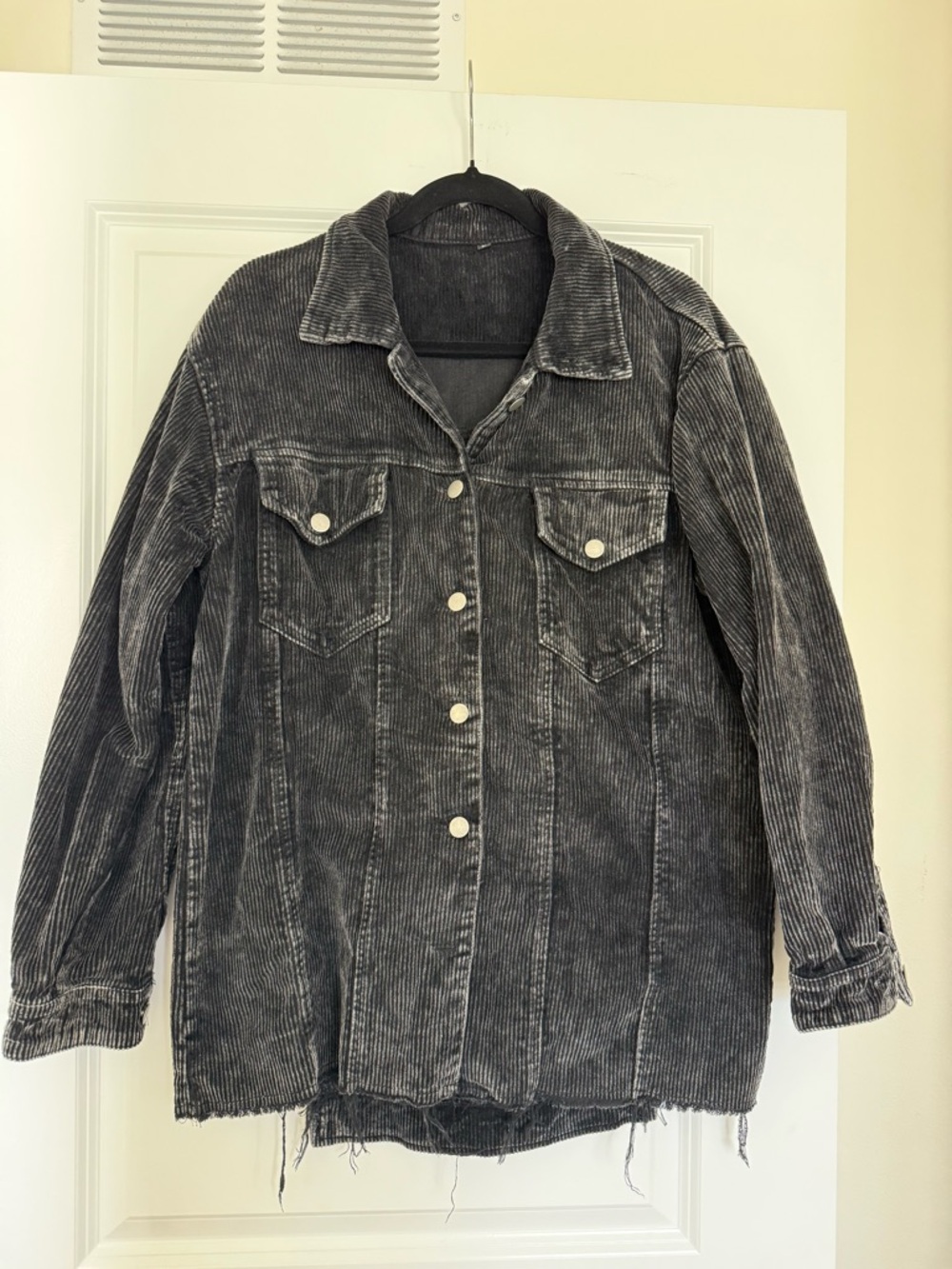 SHEIN Distressed Washed Black Corduroy Utility Jacket